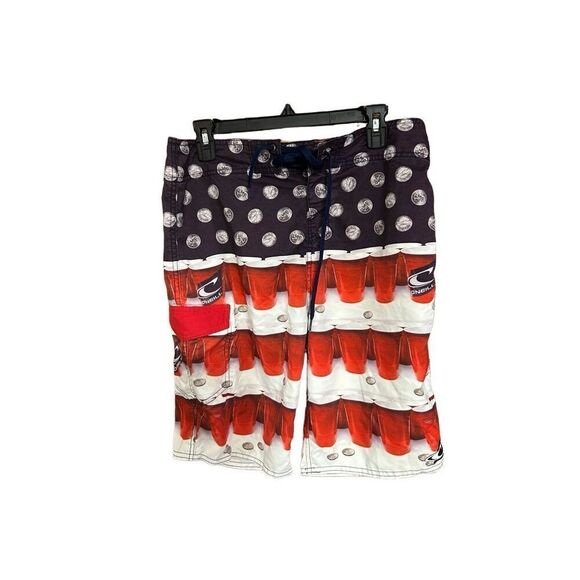 Oneill Red Solo Cup Quarters Swim Trunks Size 33 - Picture 2 of 6